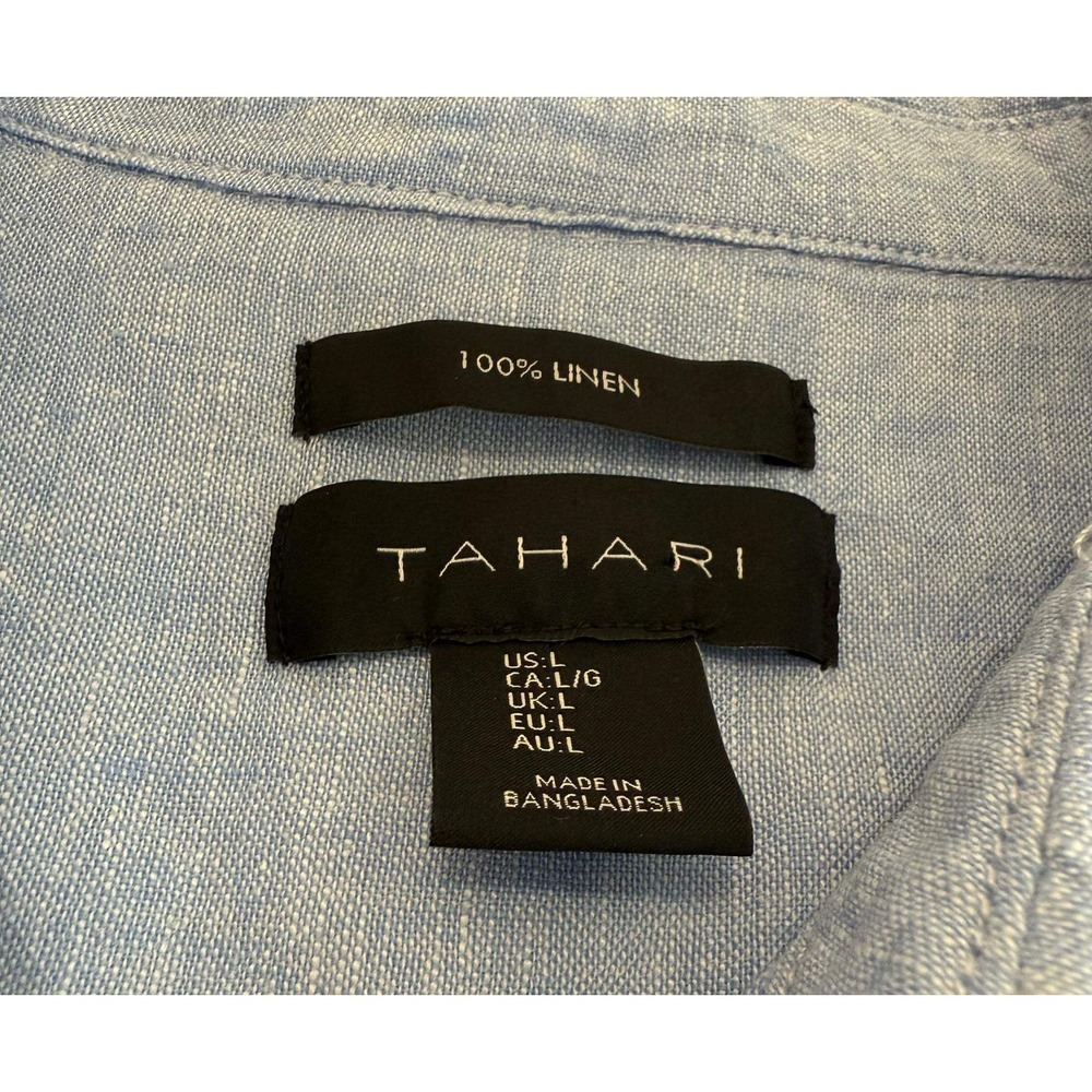 Tahari Light Blue Linen Button-Front Mini Dress - Picture 2 of 4